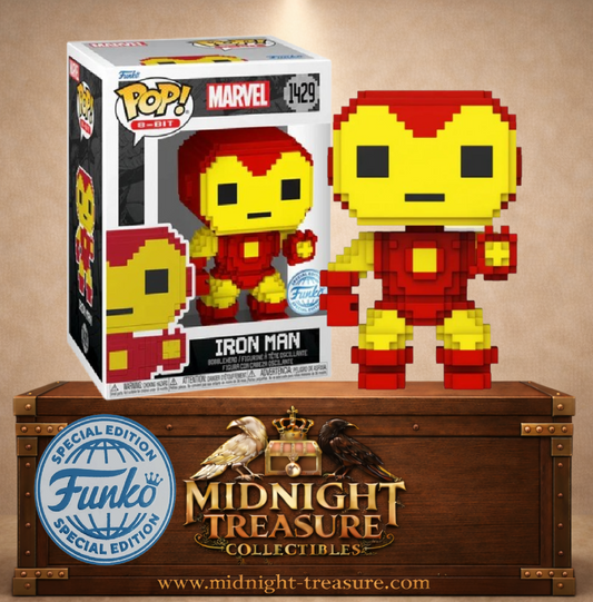 Funko Pop! Marvel N°1429 – Iron Man version 8-Bit pixelisée inspirée des jeux vidéo rétro.