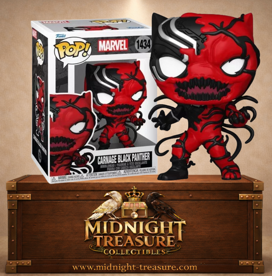 Funko Pop! Marvel N°1434 – Carnage Black Panther. Figurine rouge et noire avec symbiote et tentacules.