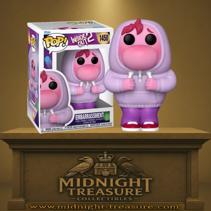 Funko Pop! Inside Out 2 – Embarrassment (Embarras) – N°1450. Figurine fidèle représentant Embarras en sweat violet, expression timide et design pastel.