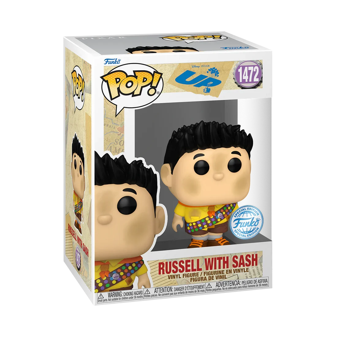 🏕️🎈 Funko Pop! Disney Pixar N°1472 – Russell with Sash (Russell avec Écharpe de Mérites) – Up (Là-Haut) 🎈🏕️