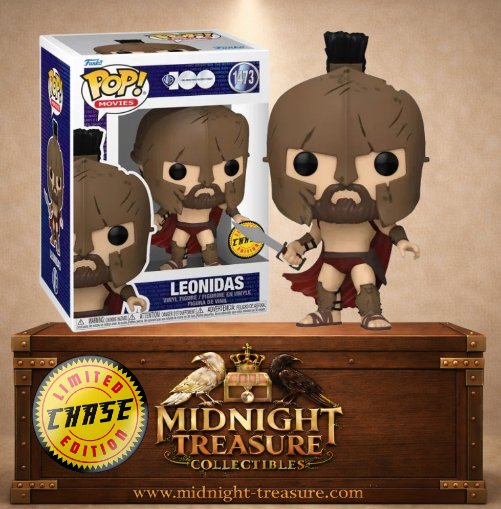 Funko Pop! N°1473 Léonidas Chase du film 300 avec casque spartiate à crête noire, épée et cape rouge.