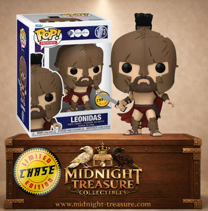Funko Pop! N°1473 Léonidas Chase du film 300 avec casque spartiate à crête noire, épée et cape rouge.