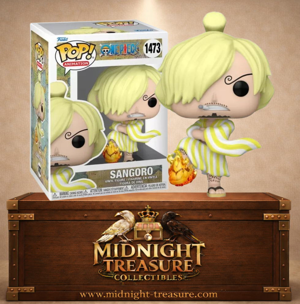 Funko Pop! Animation N°1473 – Sangoro de One Piece, Sanji en tenue rayée jaune et blanche de Wano avec jambe enflammée en Diable Jambe.