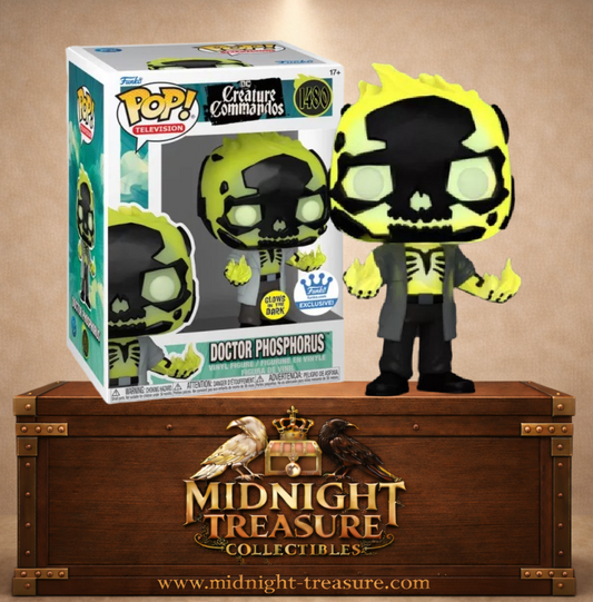 Funko Pop! Television N°1480 – Doctor Phosphorus – Creature Commandos. Version Glow in the Dark avec flammes radioactives vertes.