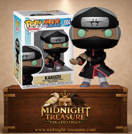 Funko Pop! Animation N°1504 – Kakuzu de Naruto Shippuden avec cape de l’Akatsuki, masque noir, yeux verts et bandeau frontal de Takigakure.