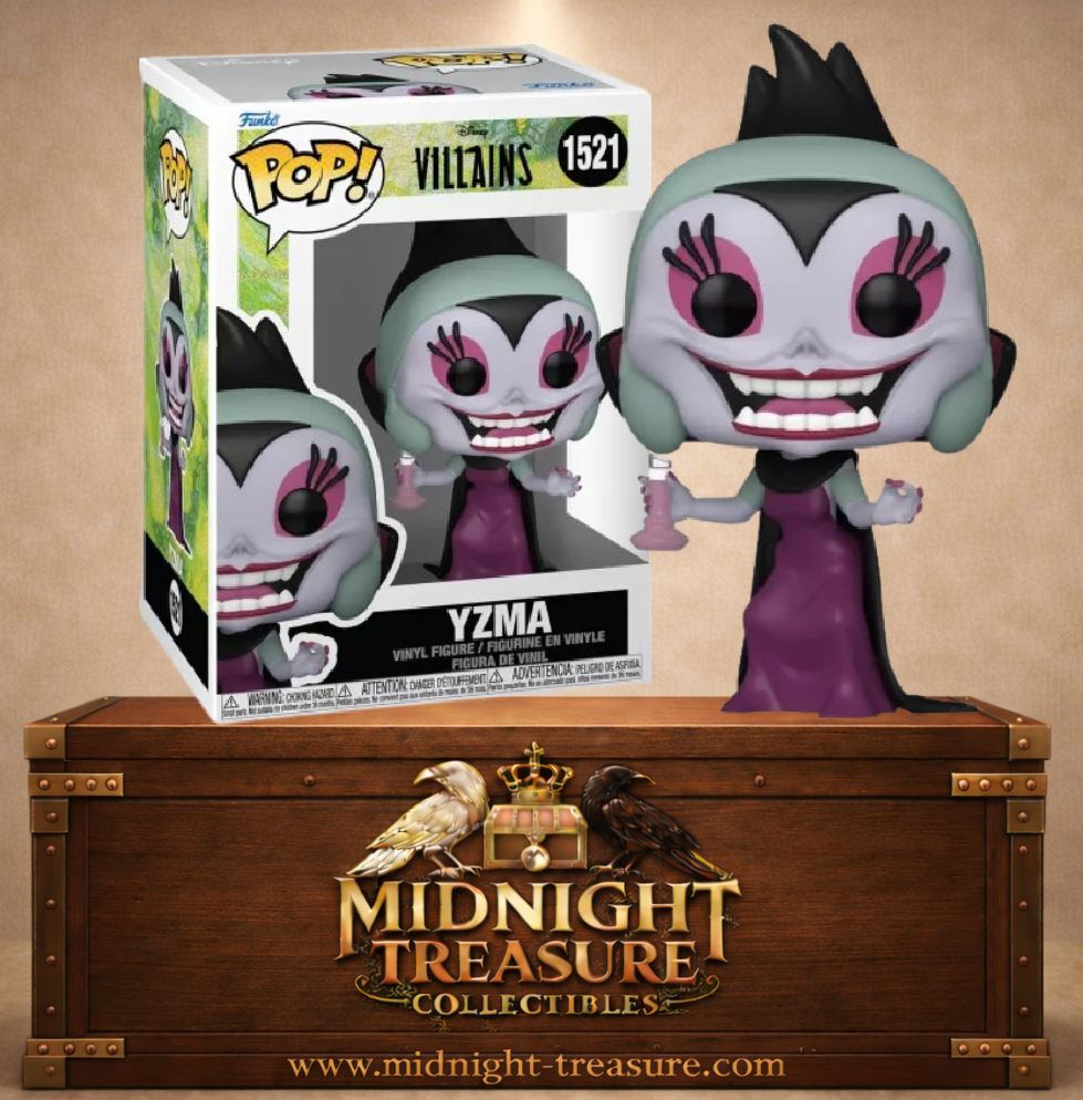 Funko Pop! Disney Villains N°1521 Yzma avec potion de Kuzco, l’empereur mégalo, en robe violette et cape noire.
