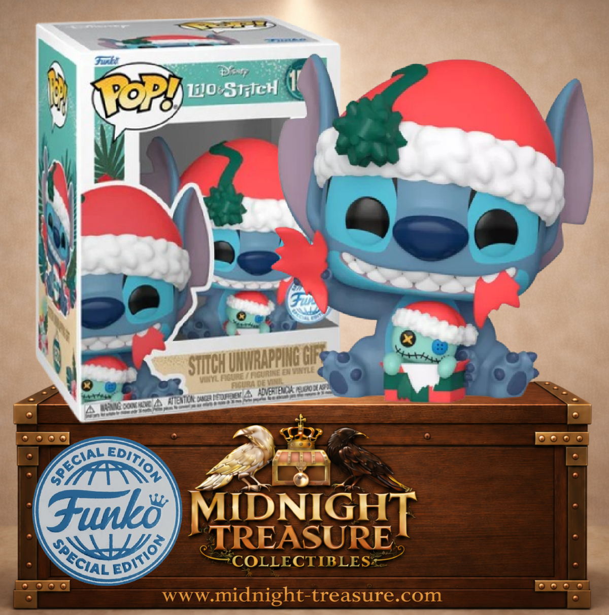 🎄🎁 Funko Pop! Disney N°1522 – Stitch Unwrapping Gift (Stitch déballe son cadeau) – Special Edition – Lilo & Stitch 🎁🎄