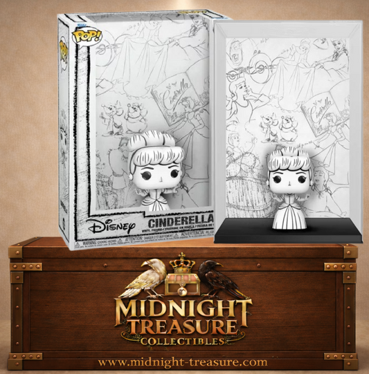 Funko Pop! N°1523 – Cinderella Sketched Movie Poster – Disney. Figurine Cendrillon noir et blanc avec fond affiche du film.