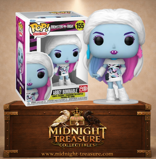 Funko Pop! Retro Toys N°155 – Abbey Bominable – Monster High. Figurine Abbey Bominable avec peau bleue et cheveux rose et bleu.