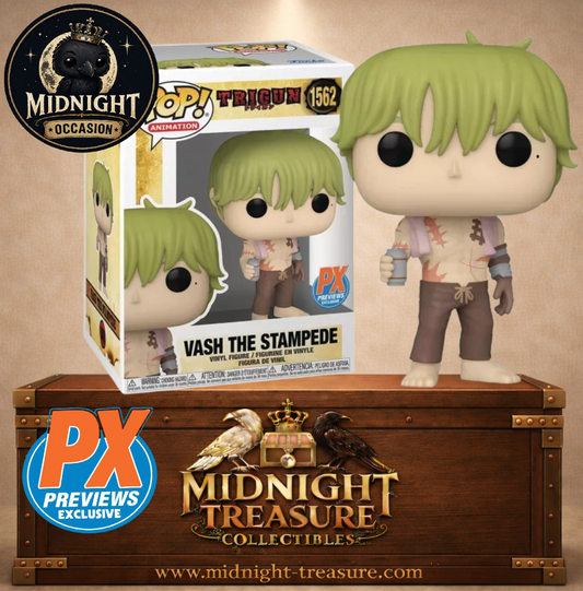 Funko Pop! Trigun N°1562 – Vash the Stampede PX Exclusive – version torse nu avec cicatrices et canette. Une figurine fidèle parfaite pour les fans de Trigun.