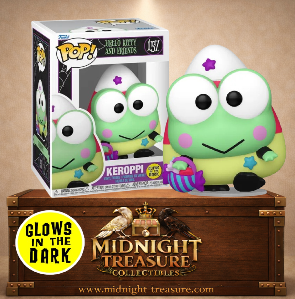 Funko Pop! N°157 – Keroppi Spooky de Hello Kitty and Friends en costume candy corn pour Halloween avec effet Glow in the Dark.