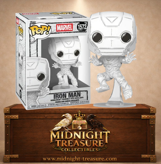 Funko Pop! Marvel – Iron Man Version Esquisse (Sketched) (N°1572). Armure blanche style croquis en posture de vol.