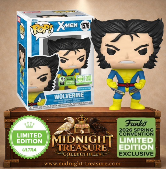 Funko Pop! N°1576 Wolverine Classic Unmasked (Wolverine classique sans masque) X-Men Marvel, édition Ultra limitée à 5 000 pièces avec costume jaune et bleu et griffes sorties.