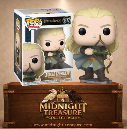 Funko Pop! Movies N°1577 – Legolas Greenleaf – The Lord of the Rings. Figurine Legolas tenant un arc avec flèche prête à tirer.