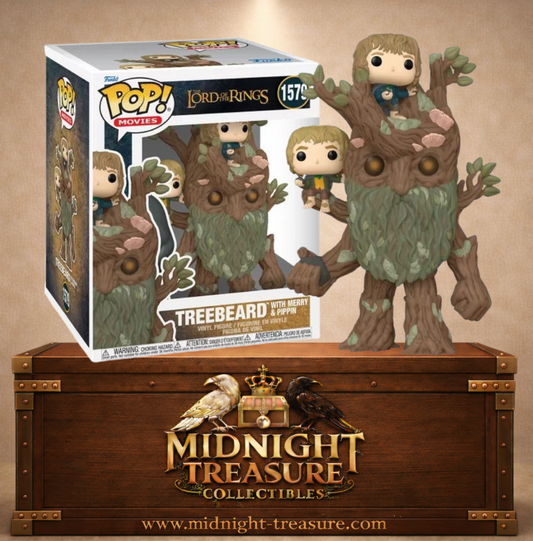 Funko Pop! Movies N°1579 – Treebeard with Merry & Pippin (Sylvebarbe avec Merry et Pippin) du Seigneur des Anneaux, figurine 15 cm inspirée des Deux Tours.