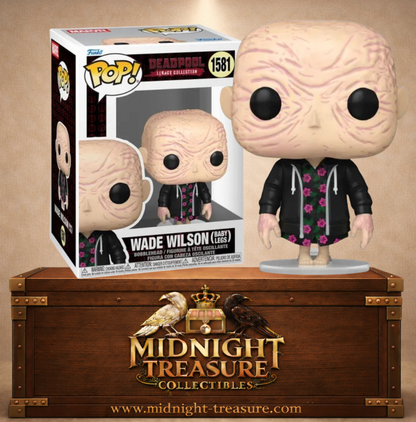 Funko Pop! Marvel N°1581 – Wade Wilson (Baby Legs) avec son visage cicatrisé et ses jambes de bébé inspiré de la scène culte de Deadpool 2.