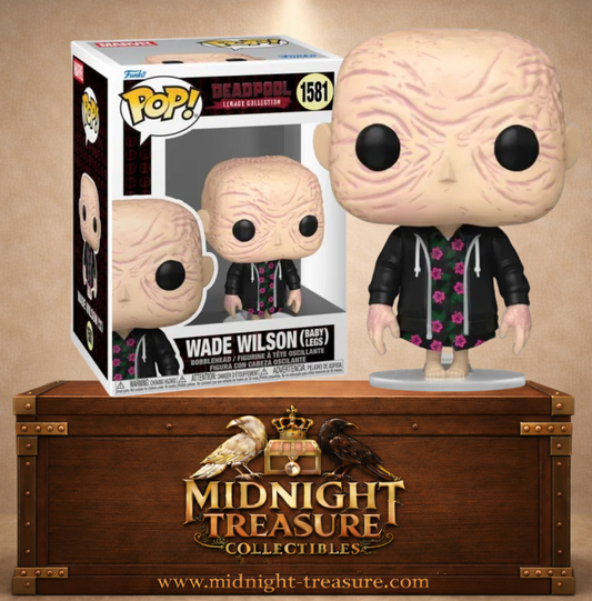 Funko Pop! Marvel N°1581 – Wade Wilson (Baby Legs) avec son visage cicatrisé et ses jambes de bébé inspiré de la scène culte de Deadpool 2.
