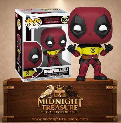 Funko Pop! Marvel N°1582 – Deadpool (X-Men Trainee) portant le t-shirt jaune des X-Men inspiré du film Deadpool 2.