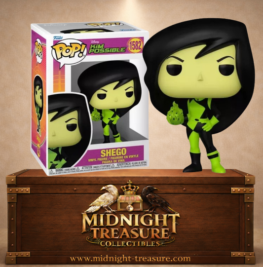 Funko Pop! N°1582 – Shego de Kim Possible avec combinaison verte et noire et énergie verte dans la main.