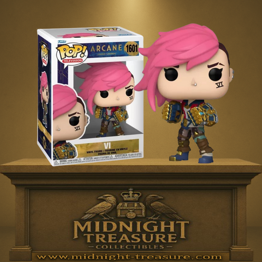 Funko Pop! Arcane – Vi (N°1601). Figurine de Vi avec cheveux roses et gantelets Hextech dorés, inspirée de la série Arcane sur Netflix.