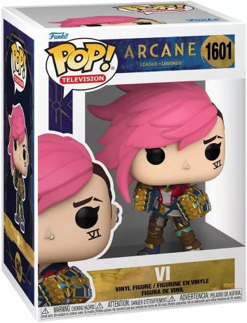 Funko Pop! Arcane – Vi (N°1601). Figurine de Vi avec cheveux roses et gantelets Hextech dorés, inspirée de la série Arcane sur Netflix.