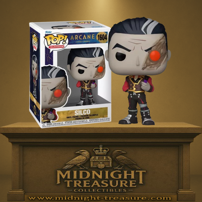 Funko Pop! Arcane – Silco (N°1604). Figurine représentant Silco avec cicatrice faciale, œil corrompu par le Shimmer et tenue emblématique de la série Arcane.