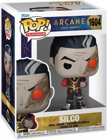 Funko Pop! Arcane – Silco (N°1604). Figurine représentant Silco avec cicatrice faciale, œil corrompu par le Shimmer et tenue emblématique de la série Arcane.