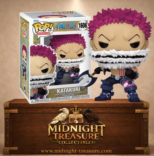 Funko Pop! Animation N°1606 – Katakuri – One Piece. Figurine Katakuri avec trident et écharpe emblématique prêt au combat.