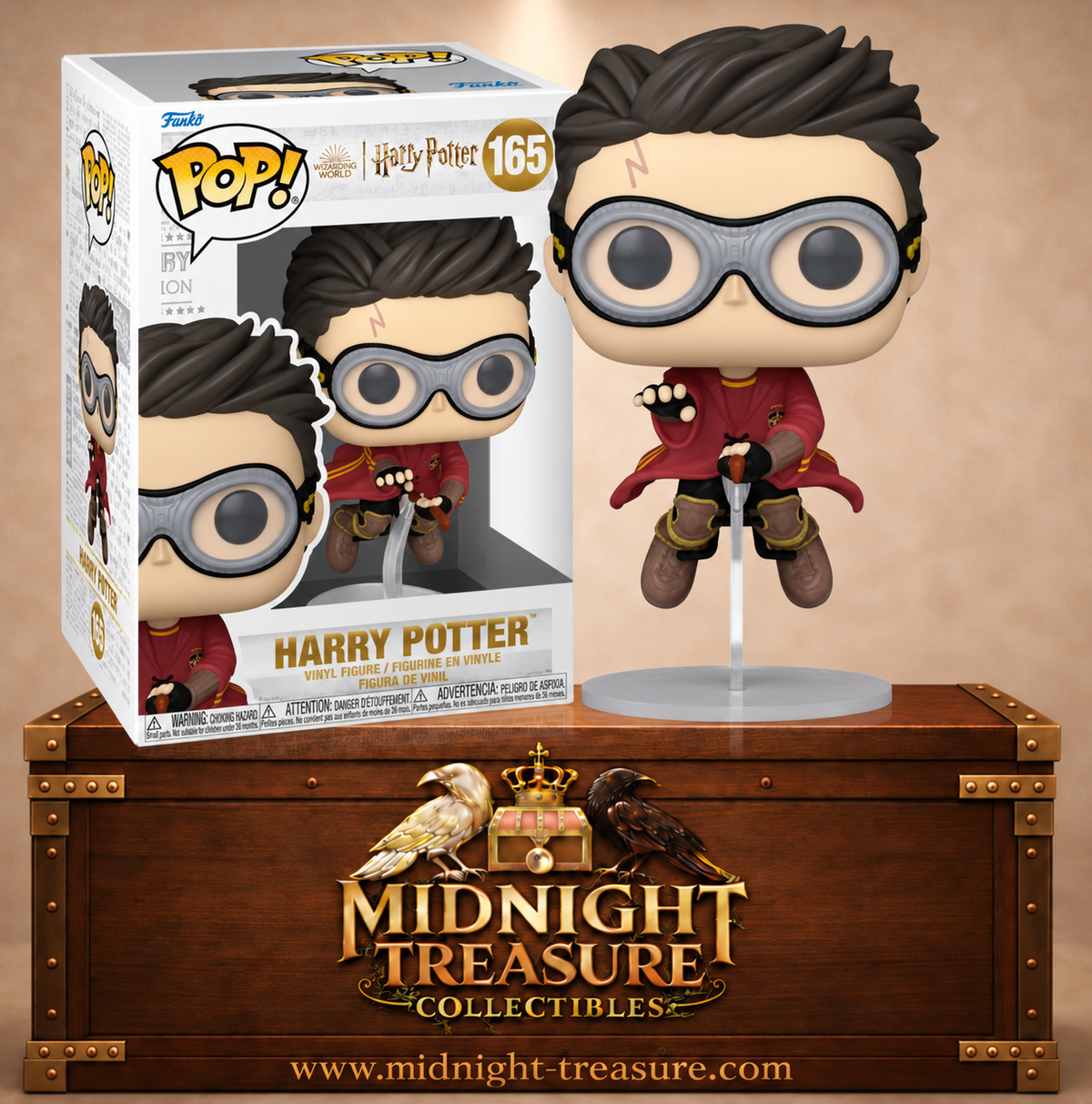 Funko Pop! N°165 Harry Potter en vol sur son Nimbus 2000 avec ses lunettes de Quidditch