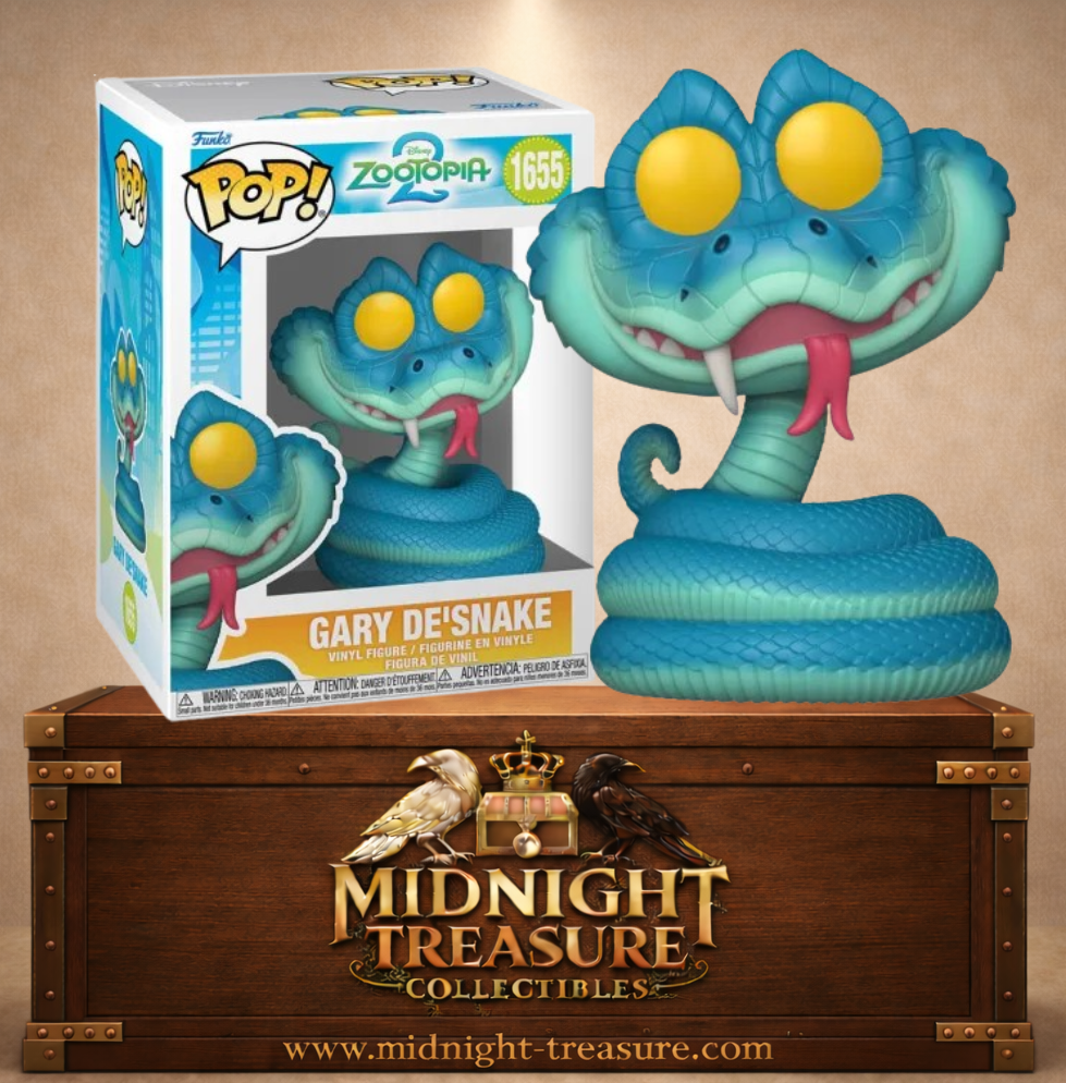 Funko Pop! Disney N°1655 – Gary DeSnake – Zootopia 2. Figurine serpent bleu enroulé avec yeux jaunes.