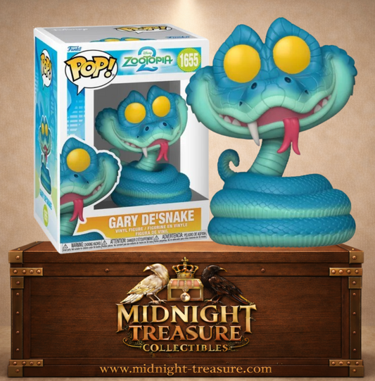 Funko Pop! Disney N°1655 – Gary DeSnake – Zootopia 2. Figurine serpent bleu enroulé avec yeux jaunes.