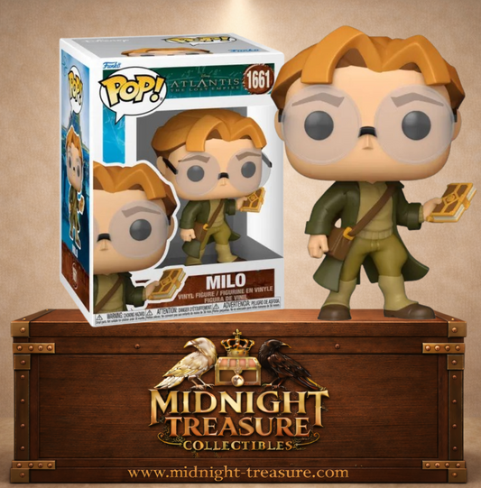 Funko Pop! Disney N°1661 – Milo – Atlantis The Lost Empire. Figurine Milo Thatch avec lunettes rondes et carnet atlante.