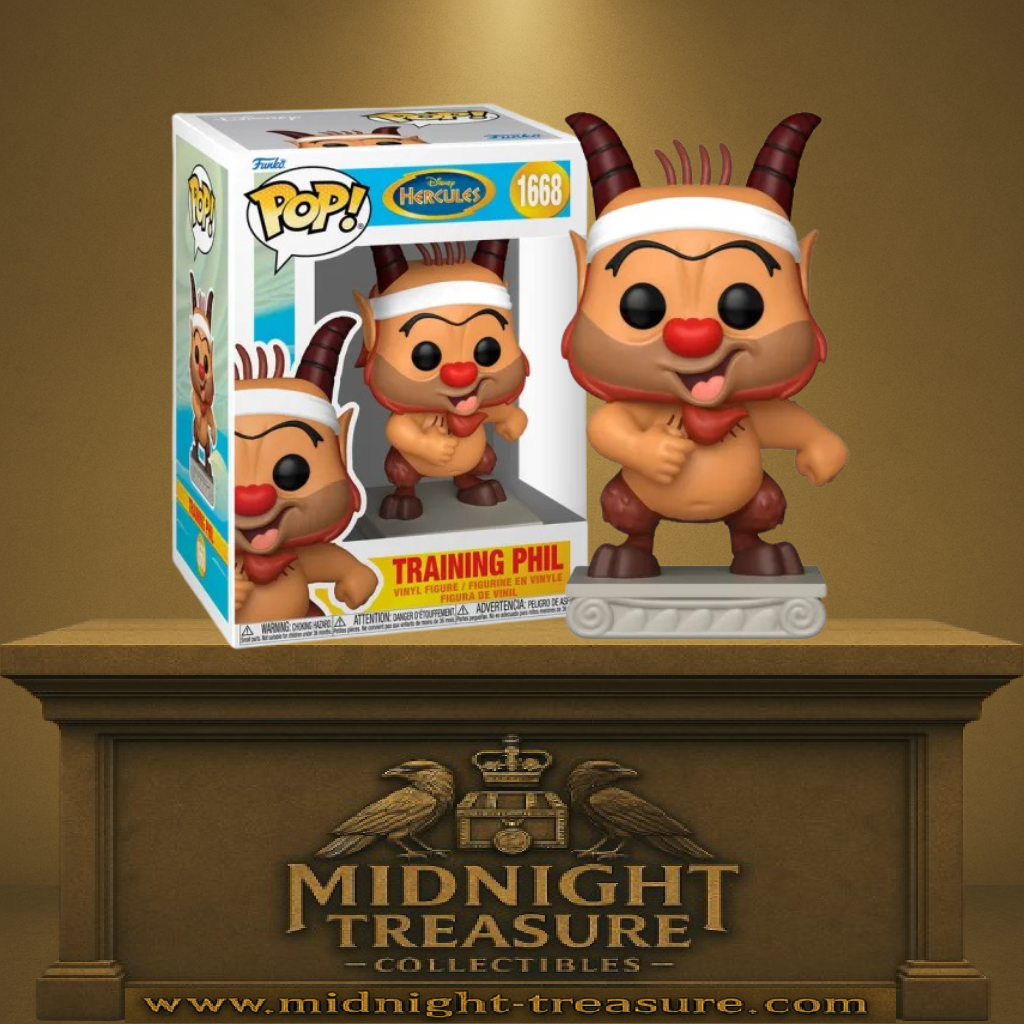 Funko Pop! Hercule – Training Phil (Phil en entraînement) (N°1668). Phil le satyre entraîneur avec bandeau et sifflet, figurine Funko Pop Disney.