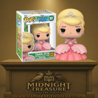 Funko Pop! The Princess and the Frog (La Princesse et la Grenouille) – Charlotte (Chase) (N°1671). Charlotte La Bouff en robe de bal rose avec larmes visibles, version émotionnelle issue d’une scène clé du film Disney.
