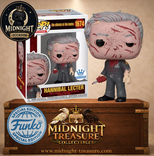 Funko Pop! Le Silence des agneaux N°1674 – Hannibal Lecter Ensanglanté – visage en peau humaine et tenue de gardien. Une figurine marquante parfaite pour les fans de thriller.