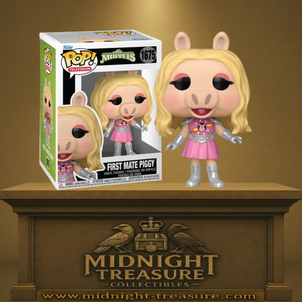 Funko Pop! The Muppets – First Mate Piggy (N°1675). Figurine de Miss Piggy en tenue rose avec bottes argentées, fidèle à l’univers culte des Muppets.