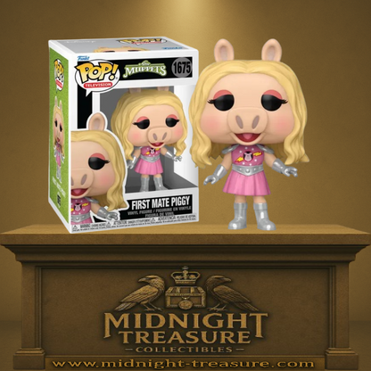 Funko Pop! The Muppets – First Mate Piggy (N°1675). Figurine de Miss Piggy en tenue rose avec bottes argentées, fidèle à l’univers culte des Muppets.