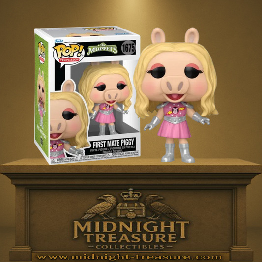Funko Pop! The Muppets – First Mate Piggy (N°1675). Figurine de Miss Piggy en tenue rose avec bottes argentées, fidèle à l’univers culte des Muppets.