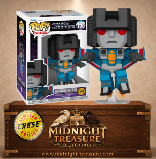 Funko Pop! Retro Toys N°168 – Thundercracker Chase – Transformers. Figurine Decepticon bleue avec effet de vol.