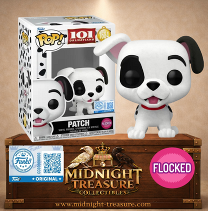 Funko Pop! Disney N°1684 – Patch, célèbre chiot dalmatien avec sa tache noire autour de l'œil dans sa version Flocked effet peluche inspirée des 101 Dalmatiens.