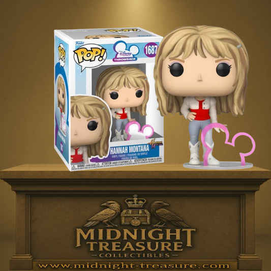 Funko Pop! Disney Throwback – Hannah Montana (N°1687). Icône pop Disney Channel avec tenue emblématique et accessoire Mickey stylisé, issue de la série culte.