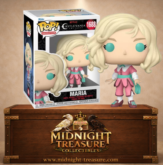 Funko Pop! Castlevania Nocturne N°1688 – Maria Renard – tenue rose élégante et posture déterminée. Une figurine fidèle parfaite pour les fans de Castlevania.