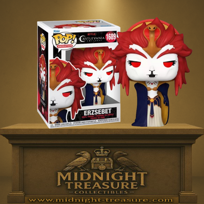Funko Pop! Castlevania Nocturne – Erzsebet Báthory (N°1689). Vampire royale à la peau pâle, cheveux rouges flamboyants et regard rouge intense, fidèle à la série Netflix.