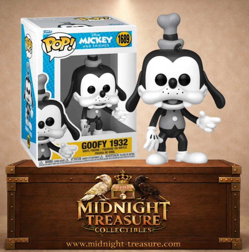 Funko Pop! Disney N°1689 – Goofy 1932 (Dingo 1932), version rétro en noir et blanc inspirée de Mickey and Friends.