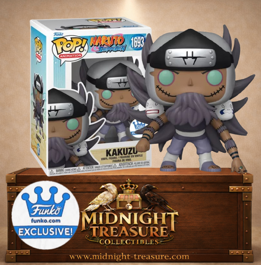 Funko Pop! N°1693 Kakuzu Earth Grudge Naruto Shippuden Funko Exclusive avec masques, fils noirs du Jiongu et bandeau de Takigakure.