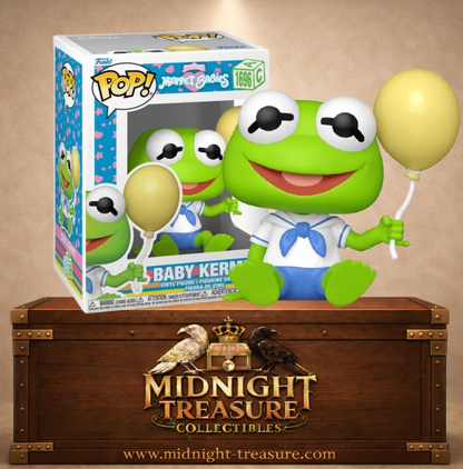 Funko Pop! Television N°1696 – Baby Kermit – Muppet Babies. Figurine Baby Kermit assis tenant un ballon jaune.