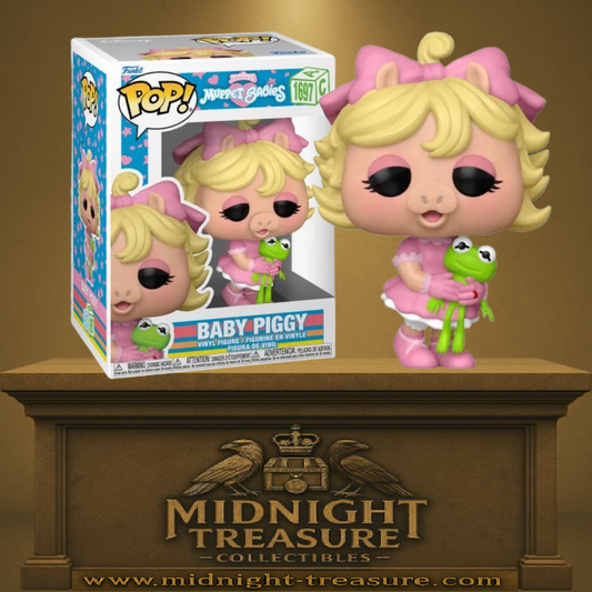 Funko Pop! Television â Baby Piggy (BĂ©bĂ© Piggy) (N°1697). Baby Piggy en robe rose tenant Kermit en peluche, version Muppet Babies.