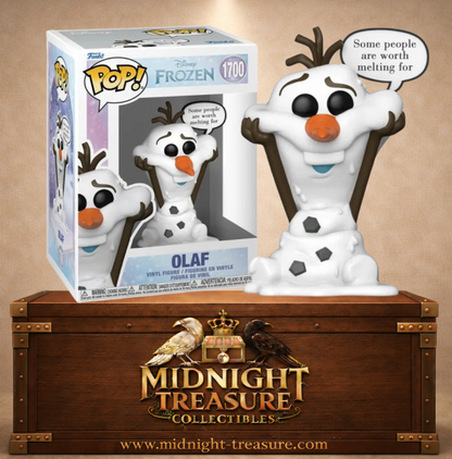 Funko Pop! Disney N°1700 – Olaf en train de fondre avec la bulle "Some people are worth melting for", inspiré de La Reine des Neiges.