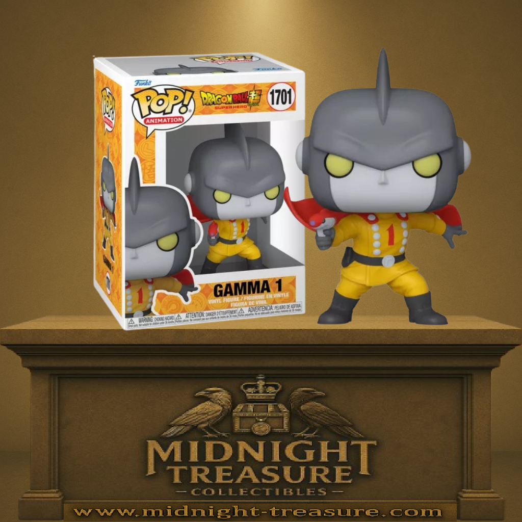 Funko Pop! Dragon Ball Super – Gamma 1 (N°1701). Androïde en tenue de super-héros jaune avec cape rouge, issu du film Super Hero.