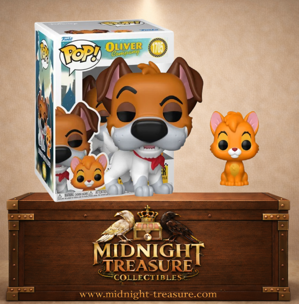 Funko Pop! Disney N°1705 – Roublard avec Oliver – Oliver et Compagnie. Figurine duo chien et chat.